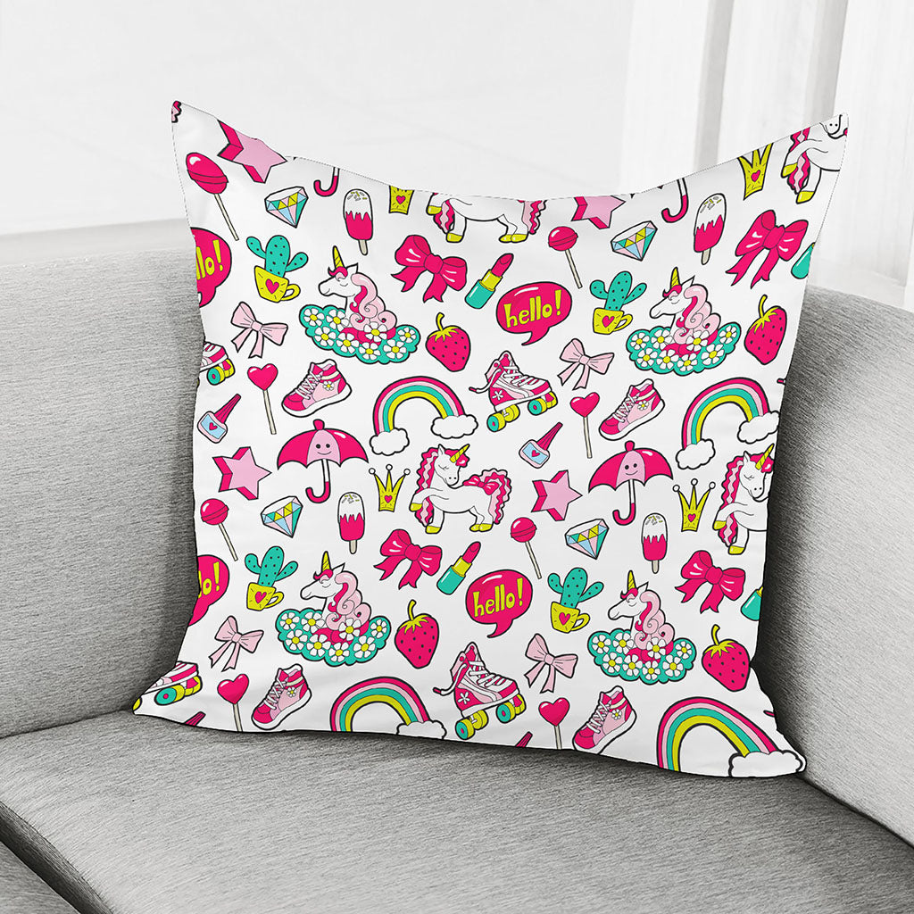 White Girly Unicorn Pattern Print Pillow Cover