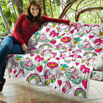 White Girly Unicorn Pattern Print Quilt