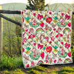 White Girly Unicorn Pattern Print Quilt