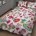 White Girly Unicorn Pattern Print Quilt Bed Set