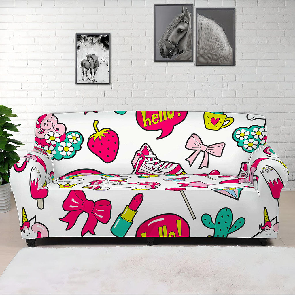 White Girly Unicorn Pattern Print Sofa Cover