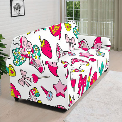 White Girly Unicorn Pattern Print Sofa Cover