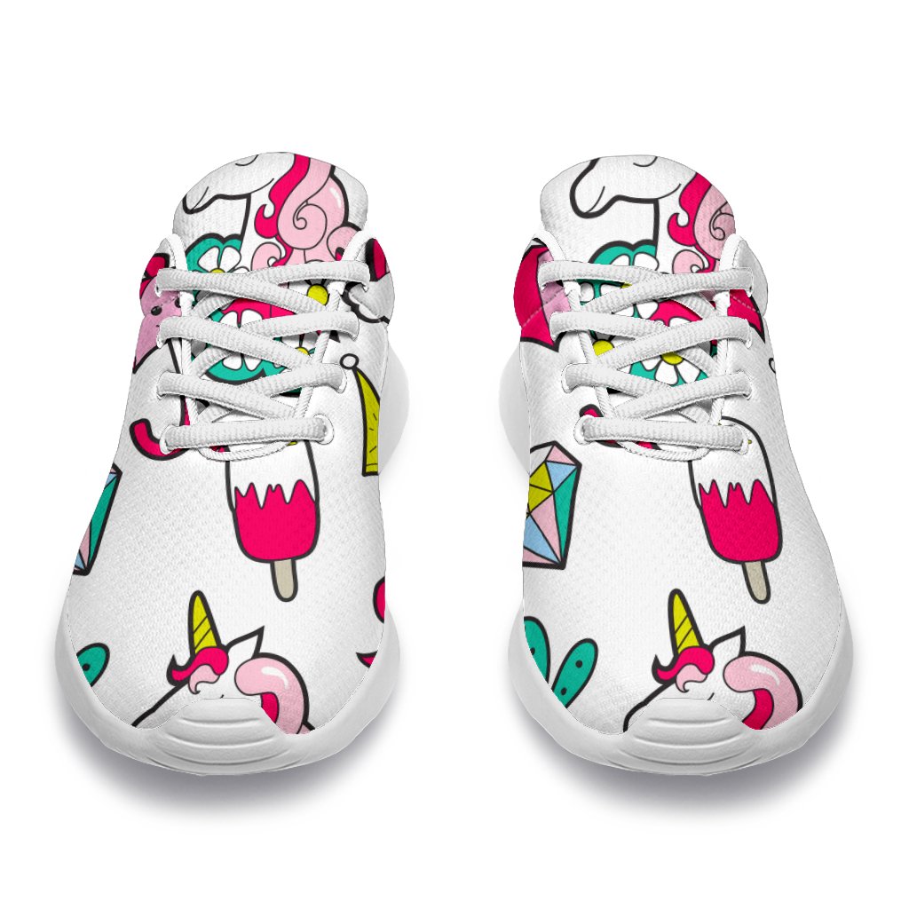 White Girly Unicorn Pattern Print Sport Shoes GearFrost