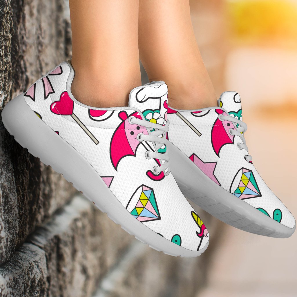 White Girly Unicorn Pattern Print Sport Shoes GearFrost