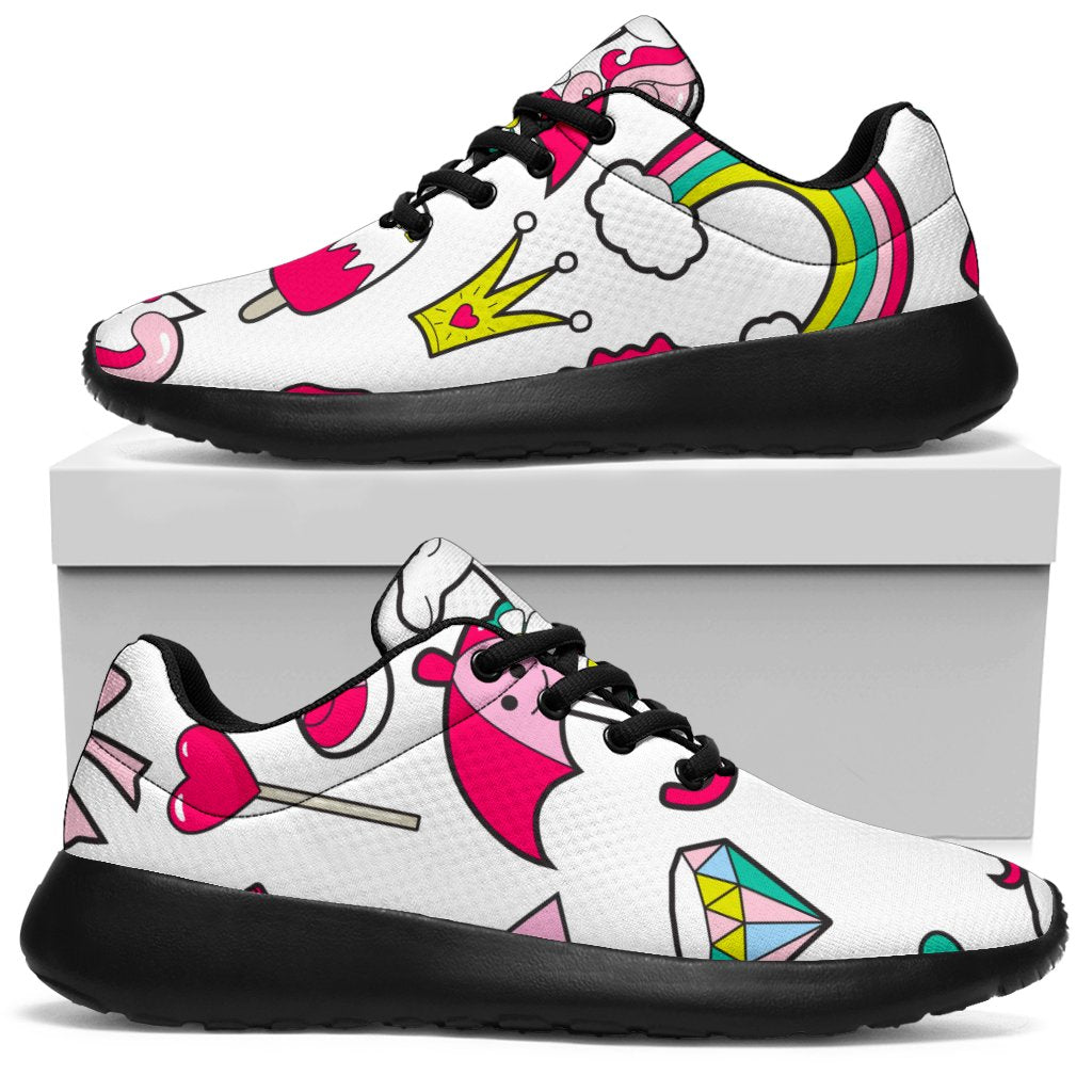 White Girly Unicorn Pattern Print Sport Shoes GearFrost