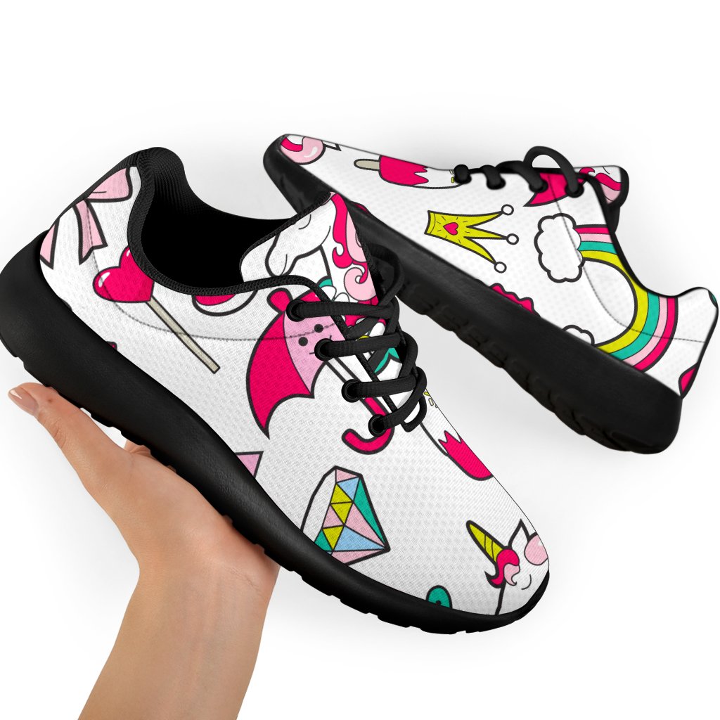 White Girly Unicorn Pattern Print Sport Shoes GearFrost