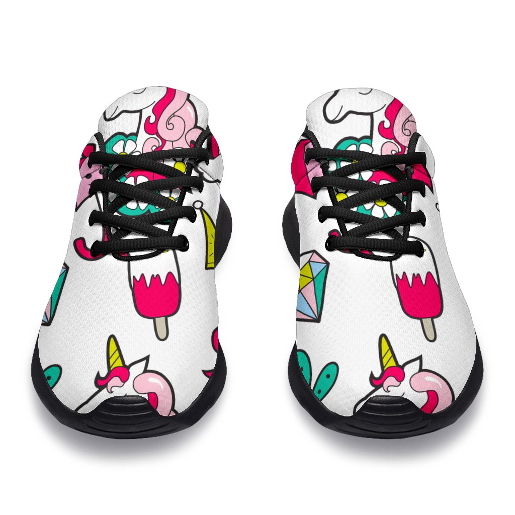 White Girly Unicorn Pattern Print Sport Shoes GearFrost