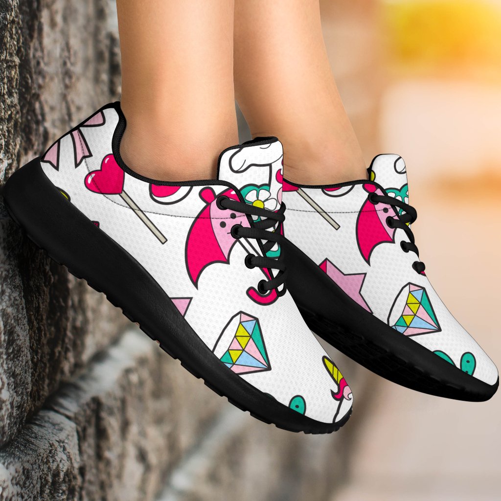 White Girly Unicorn Pattern Print Sport Shoes GearFrost