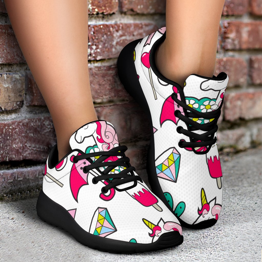 White Girly Unicorn Pattern Print Sport Shoes GearFrost