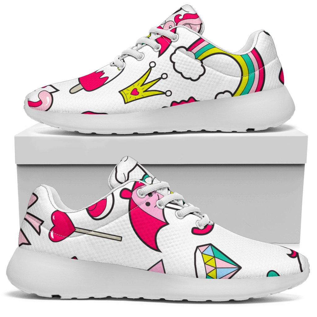 White Girly Unicorn Pattern Print Sport Shoes GearFrost