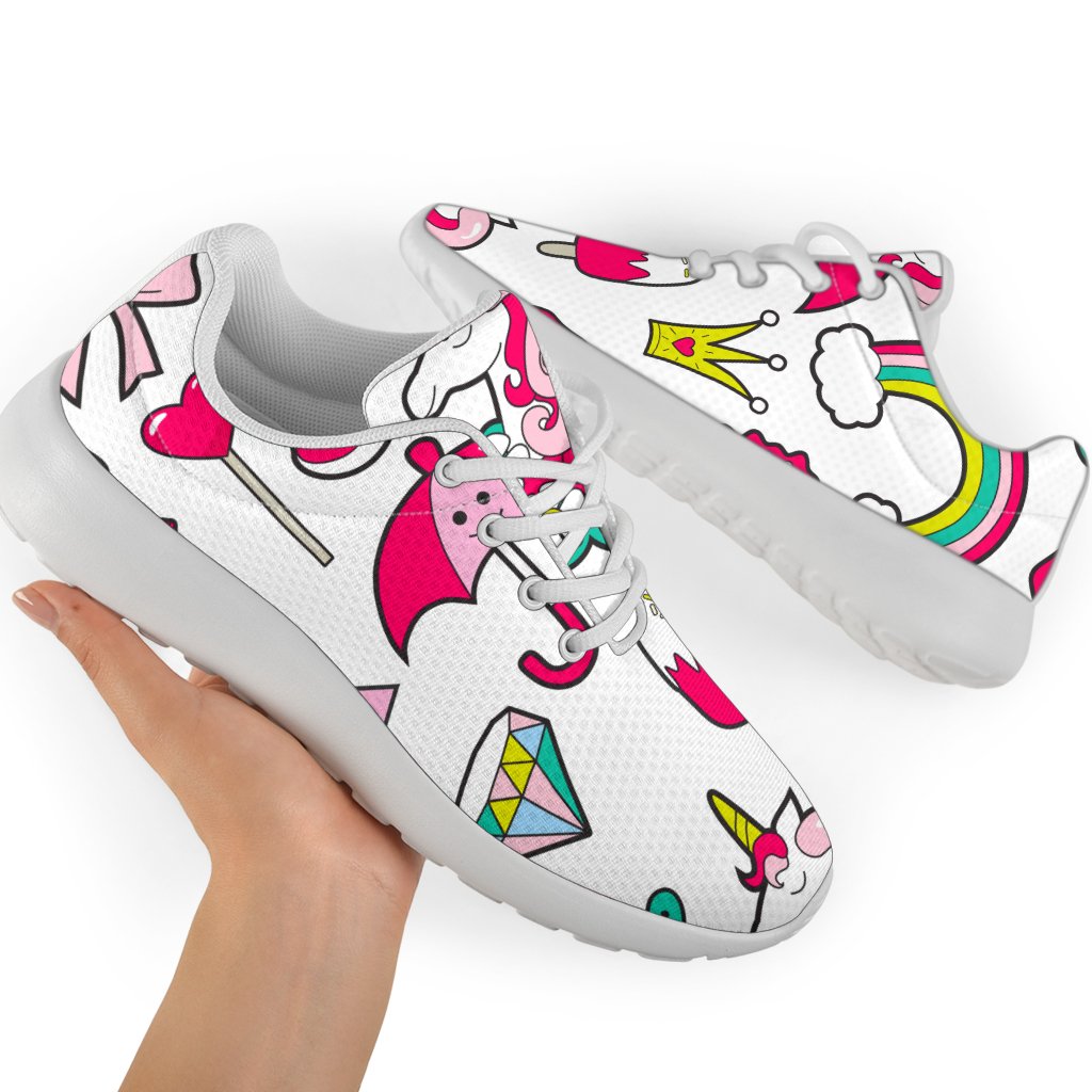 White Girly Unicorn Pattern Print Sport Shoes GearFrost