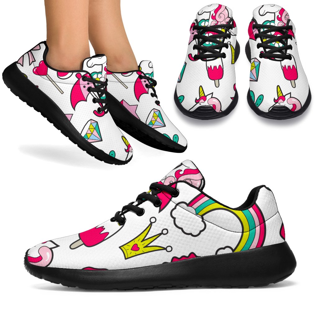 White Girly Unicorn Pattern Print Sport Shoes GearFrost