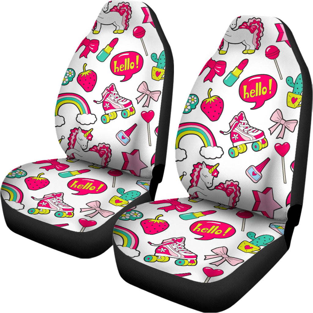 White Girly Unicorn Pattern Print Universal Fit Car Seat Covers