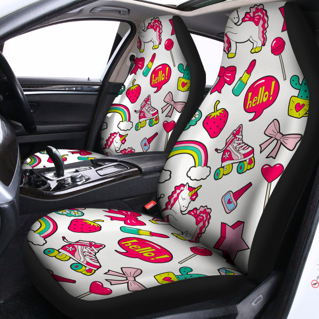 White Girly Unicorn Pattern Print Universal Fit Car Seat Covers