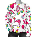 White Girly Unicorn Pattern Print Women's Crewneck Sweatshirt GearFrost