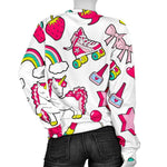 White Girly Unicorn Pattern Print Women's Crewneck Sweatshirt GearFrost