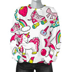 White Girly Unicorn Pattern Print Women's Crewneck Sweatshirt GearFrost