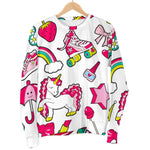 White Girly Unicorn Pattern Print Women's Crewneck Sweatshirt GearFrost