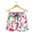 White Girly Unicorn Pattern Print Women's Shorts
