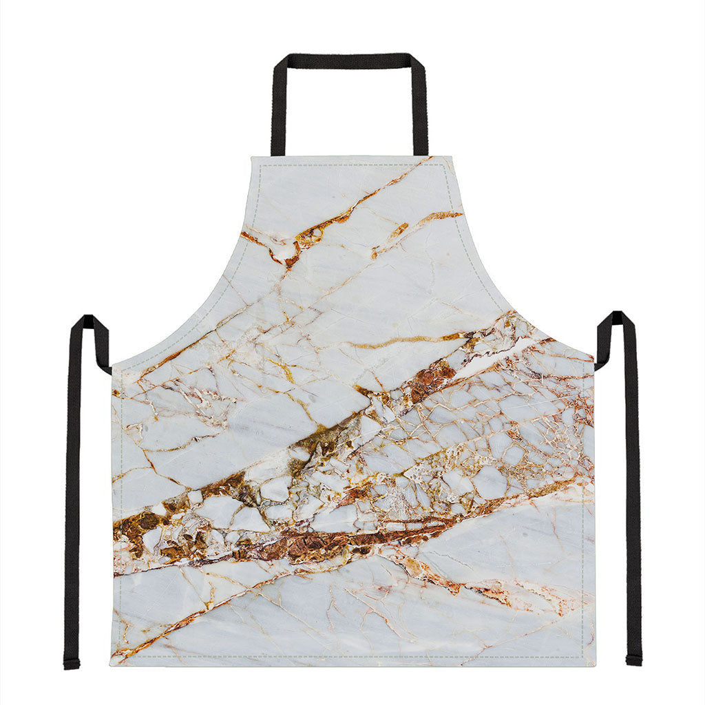 White Gold Grunge Marble Print Apron