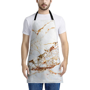 White Gold Grunge Marble Print Apron