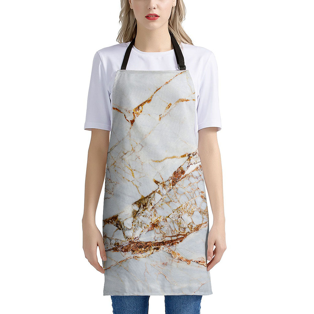 White Gold Grunge Marble Print Apron