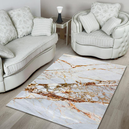White Gold Grunge Marble Print Area Rug GearFrost