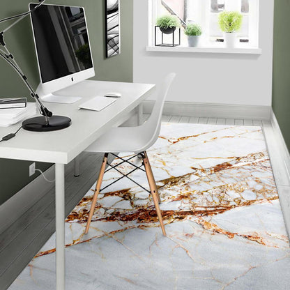 White Gold Grunge Marble Print Area Rug GearFrost