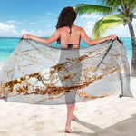 White Gold Grunge Marble Print Beach Sarong Wrap