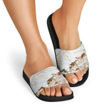 White Gold Grunge Marble Print Black Slide Sandals