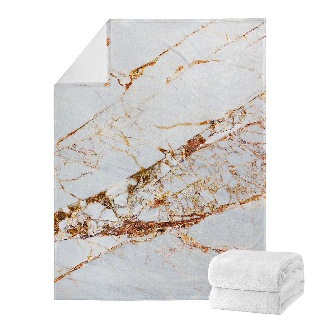 White Gold Grunge Marble Print Blanket