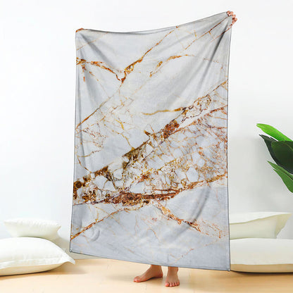 White Gold Grunge Marble Print Blanket
