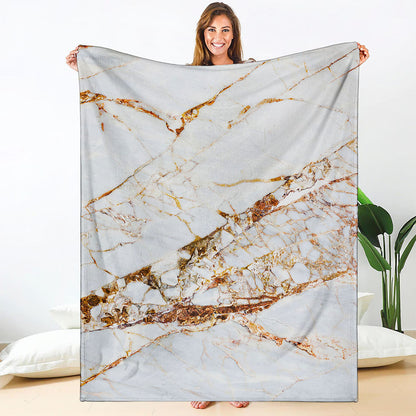 White Gold Grunge Marble Print Blanket