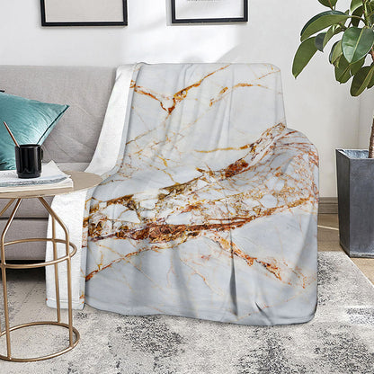 White Gold Grunge Marble Print Blanket