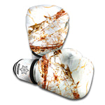 White Gold Grunge Marble Print Boxing Gloves