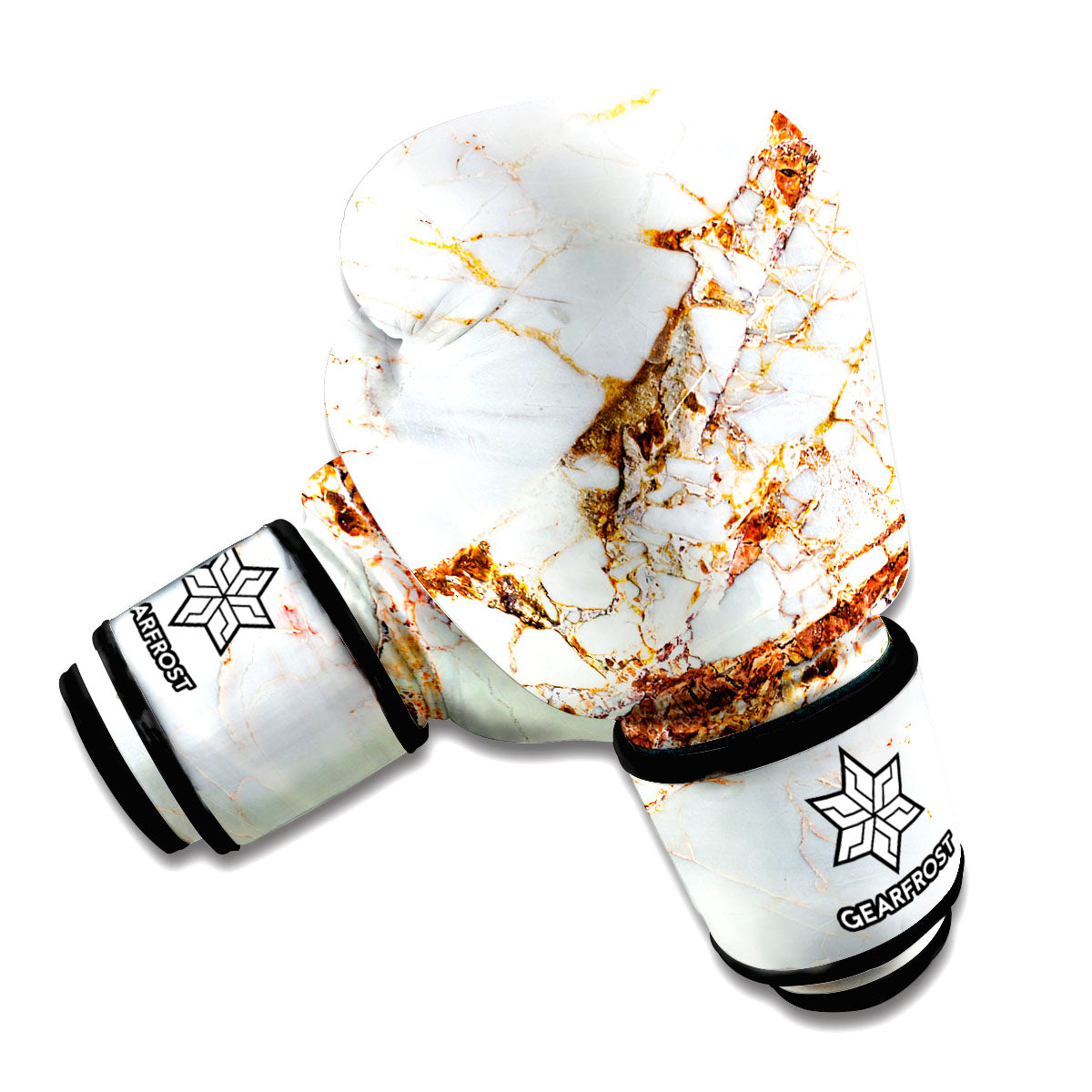 White Gold Grunge Marble Print Boxing Gloves