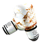 White Gold Grunge Marble Print Boxing Gloves