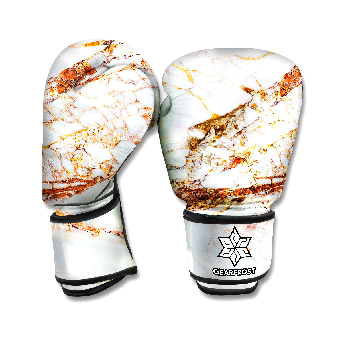 White Gold Grunge Marble Print Boxing Gloves