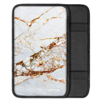 White Gold Grunge Marble Print Car Center Console Cover