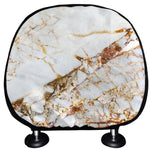 White Gold Grunge Marble Print Car Headrest Covers