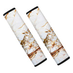 White Gold Grunge Marble Print Car Seat Belt Covers