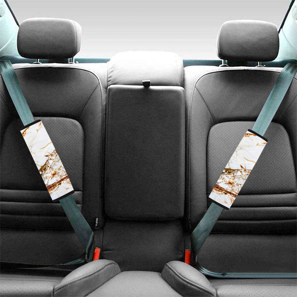 White Gold Grunge Marble Print Car Seat Belt Covers