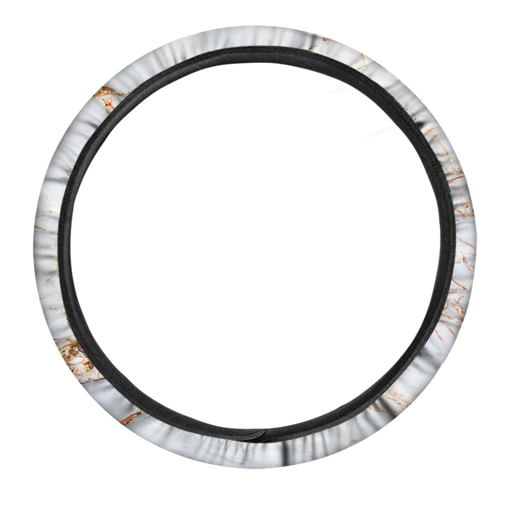 White Gold Grunge Marble Print Car Steering Wheel Cover