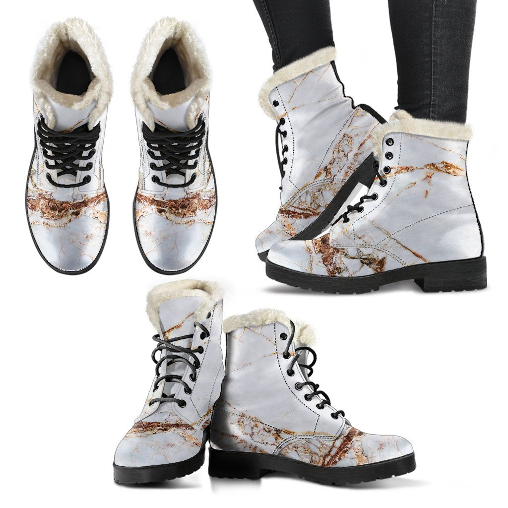 White Gold Grunge Marble Print Comfy Boots GearFrost
