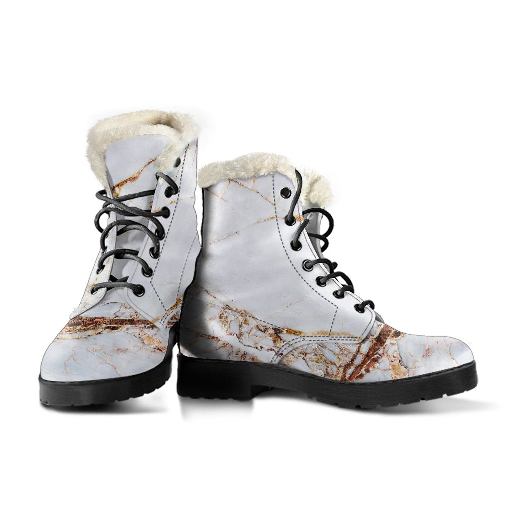 White Gold Grunge Marble Print Comfy Boots GearFrost