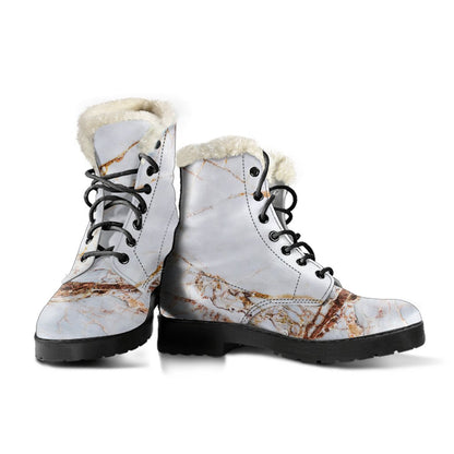 White Gold Grunge Marble Print Comfy Boots GearFrost