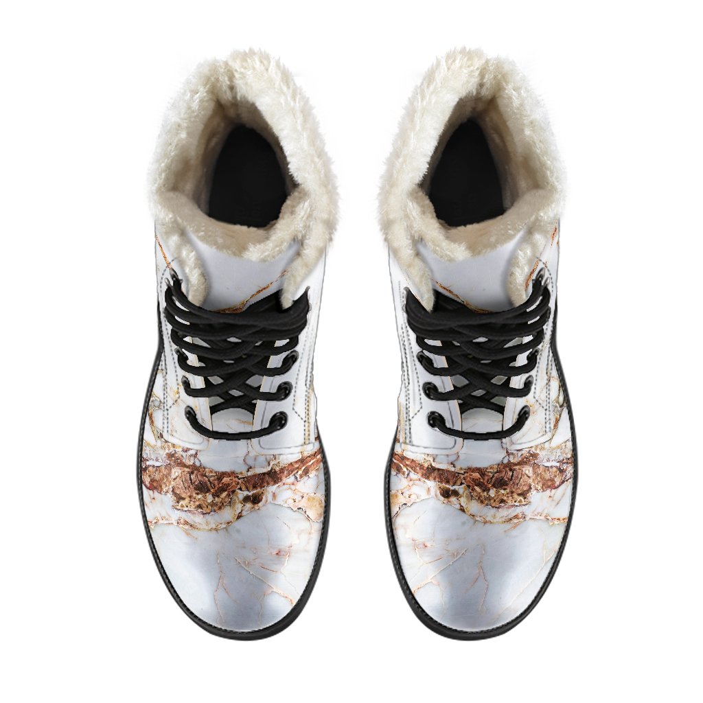White Gold Grunge Marble Print Comfy Boots GearFrost