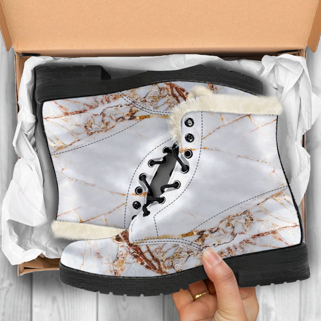 White Gold Grunge Marble Print Comfy Boots GearFrost
