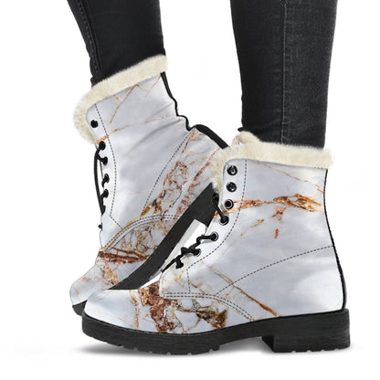 White Gold Grunge Marble Print Comfy Boots GearFrost