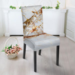 White Gold Grunge Marble Print Dining Chair Slipcover